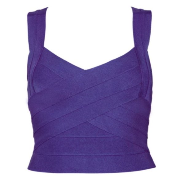 Deep Purple Semi-Stretch Sexy V-Neck Crop Top - Picture 1 of 9